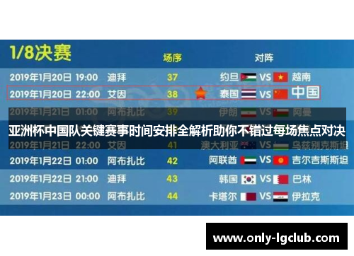 亚洲杯中国队关键赛事时间安排全解析助你不错过每场焦点对决 亚洲杯中国队关键赛事时间安排全解析助你不错过每场焦点对决